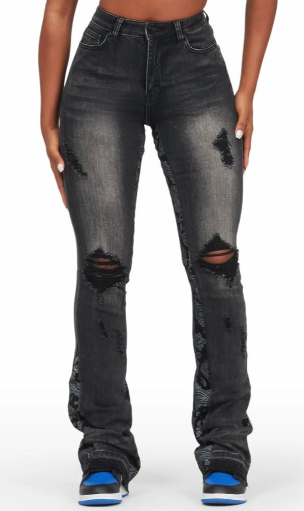 Ashy-Black Women Stack Jeans