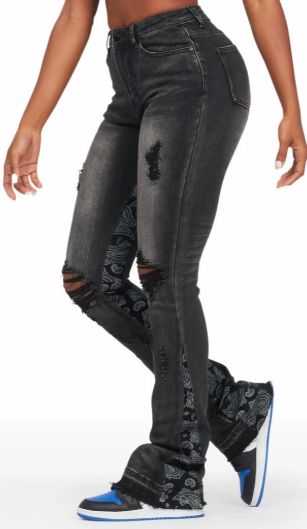 Ashy-Black Women Stack Jeans