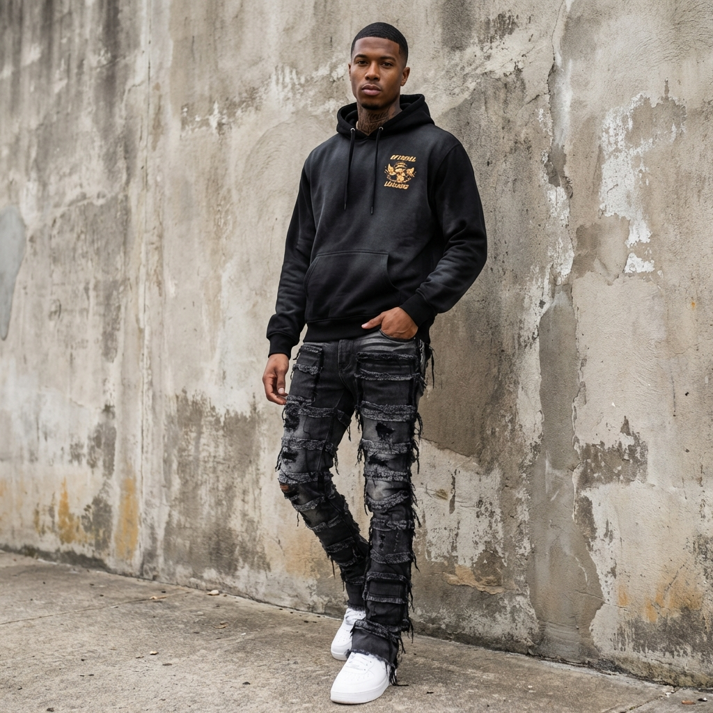 Black and Orange Washed Hoodie